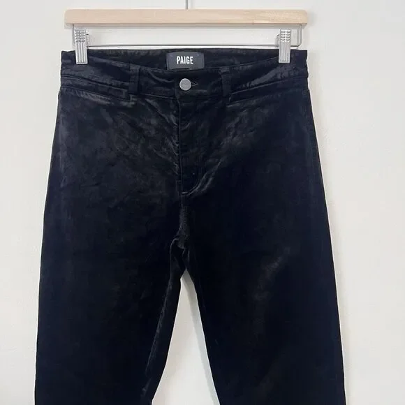 PAIGE Lou Lou Velvet Flare Pants Black Overdye Size 27 - Picture 3 of 9